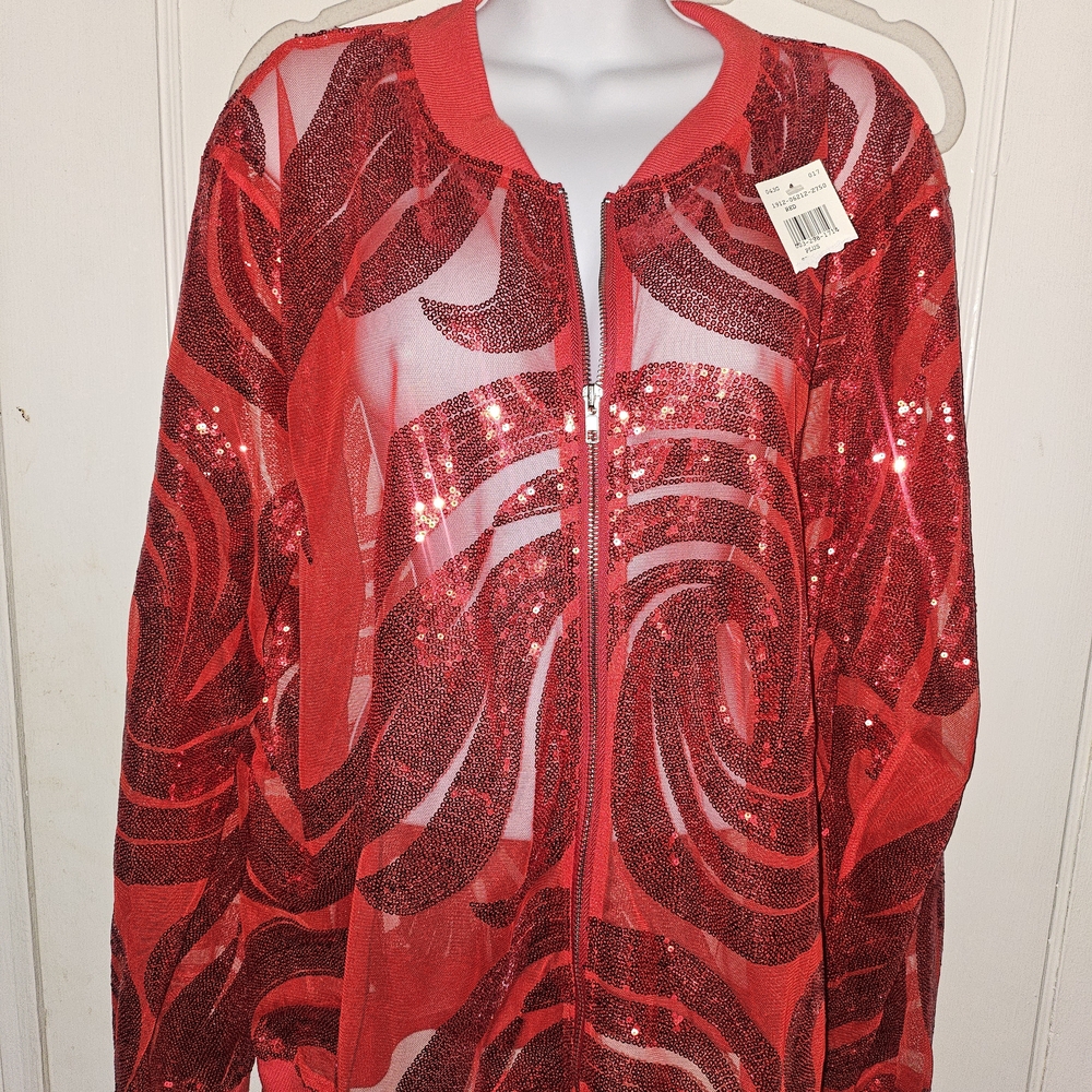 Red Sequin Sheer Jacket